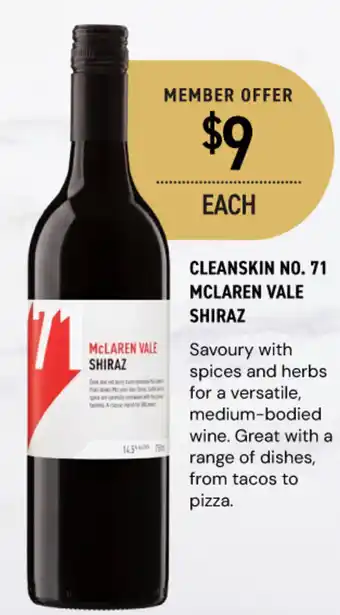 Dan Murphy's Cleanskin no. 71 mclaren vale shiraz offer