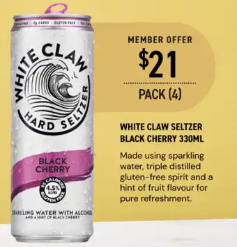 Dan Murphy's WHITE CLAW SELTZER BLACK CHERRY offer