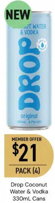 Dan Murphy's Drop Coconut Water & Vodka Cans offer