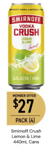 Dan Murphy's Smirnoff Crush Lemon & Lime Cans offer