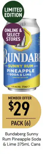 Dan Murphy's Bundaberg Sunny Rum Pineapple Soda & Lime Cans offer