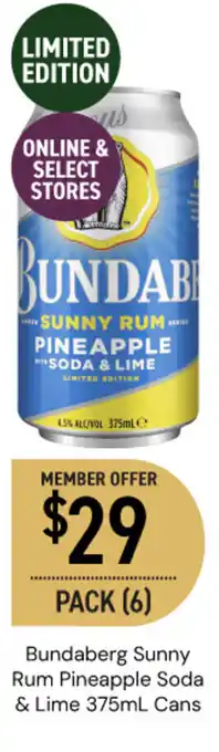 Dan Murphy's Bundaberg Sunny Rum Pineapple Soda & Lime Cans offer