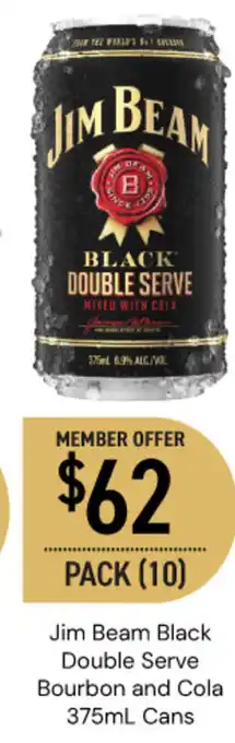 Dan Murphy's Jim Beam Black Double Serve Bourbon and Cola Cans offer