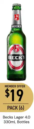 Dan Murphy's Becks Lager 4.0 Bottles offer