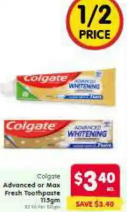 Spar Advanced or Max Fresh Toothpaste offer