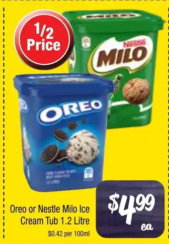 Farmer Jack's Oreo or nestle milo ice cream tub offer