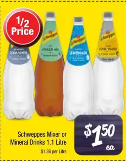 Farmer Jack's Schweppes mixer or mineral drinks offer