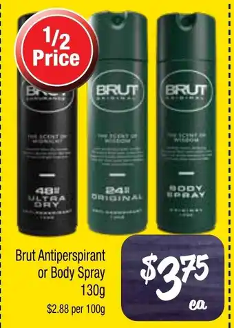 Farmer Jack's Brut antiperspirant or body spray offer