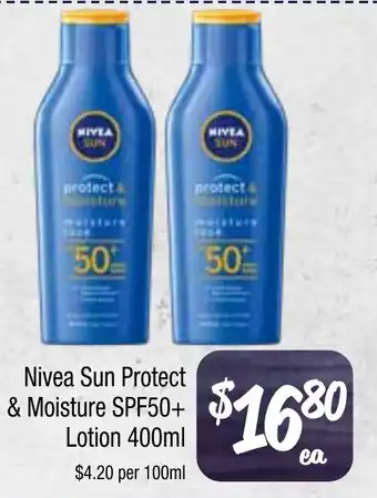 Farmer Jack's Nivea sun protect & moisture spf50+ lotion offer