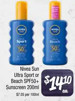 Farmer Jack's Nivea sun ultra sport or beach spf50+ sunscreen offer