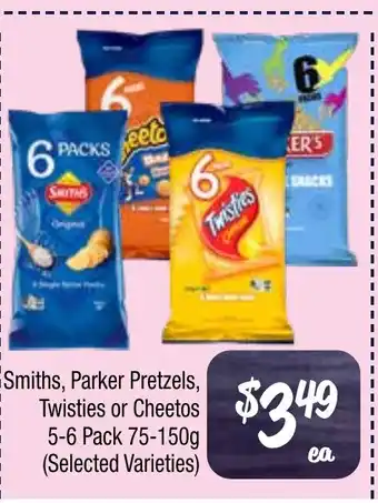 Farmer Jack's Smiths, Parker Pretzels, Twisties or Cheetos offer