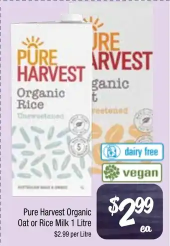 Farmer Jack's Pure harvest organic oat or rice milk offer