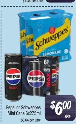 Farmer Jack's Pepsi or schweppes mini cans offer