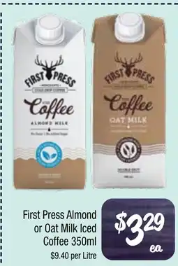 Farmer Jack's First press almond or oat milk iced coffee offer