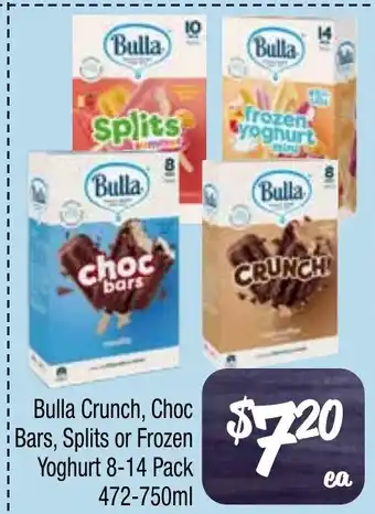 Farmer Jack's Bulla crunch, choc bars, splits or frozen yoghurt offer