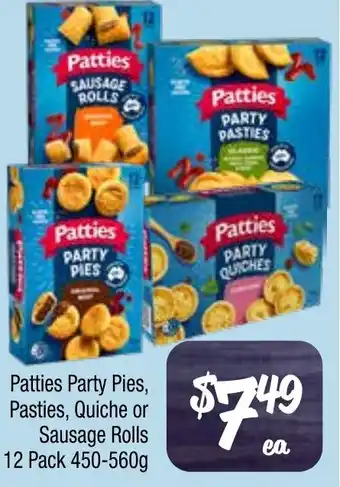 Farmer Jack's Patties party pies, pasties, quiche or sausage rolls offer