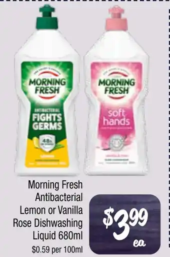 Farmer Jack's Morning fresh antibacterial lemon or vanilla rose dishwashing liquid offer