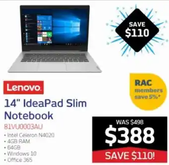 Retravision Lenovo 14" IdeaPad Slim Notebook 81VU0003AU offer