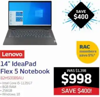 Retravision Lenovo 14" IdeaPad Flex 5 Notebook 82HS0089AU offer