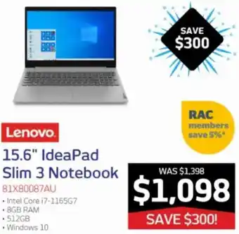 Lenovo 15.6" IdeaPad Slim 3 Notebook 81X80087AU