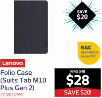 Retravision Lenovo Folio Case (Suits Tab M10 Plus Gen 2) ZG38C02959 offer