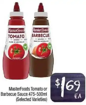Foodworks Masterfoods Tomato Or Barbecue Sauce 475-500ml offer