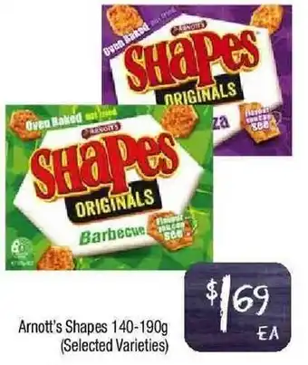Foodworks Arnott's Shapes 140-190g offer