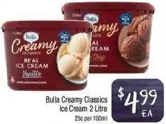 Foodworks Bulla Creamy Classics Ice Cream 2 Litre offer