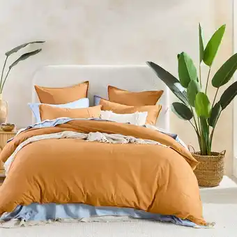 Pillow Talk Washed Linen Look Toffee Quilt Cover Set by Essentials offer