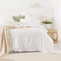 Pillow Talk Washed Linen Look White Quilt Cover Set by Essentials offer