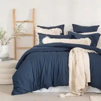 Pillow Talk Washed Linen Look Navy Quilt Cover Set by Essentials offer