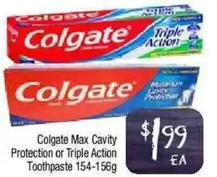 Foodworks Colgate Max Cavity Protection Or Triple Action Toothpaste 154-156g offer