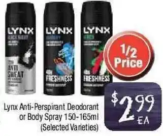 Foodworks Lynx Anti-Perspirant Deodorant Or Body Spray 150-165ml offer