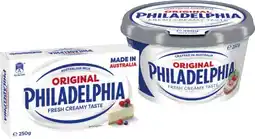 IGA Philadelphia Fresh Creamy Taste Cream Cheese Spreadable Tub or Cheese Block 250g Selected Varieties offer