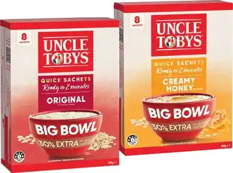 IGA Uncle Tobys Big Bowl Quick Sachets 8 Pack Selected Varieties offer