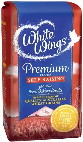 IGA White Wings Premium Flour Self Raising or Plain 1kg offer