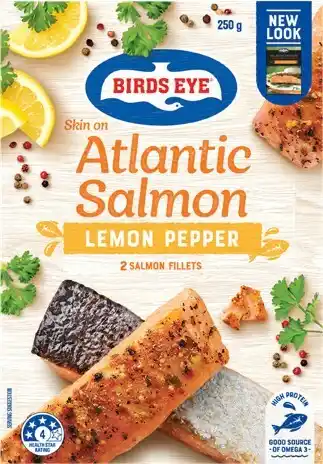 IGA Birds Eye Atlantic Salmon Skin On or Lemon Pepper 250g offer