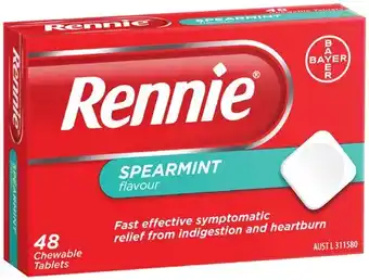 IGA Rennie Spearmint Flavour Indigestion & Heartburn Tablets 48 Pack offer