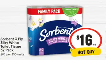 IGA Sorbent 3 Ply Silky White Toilet Tissue offer