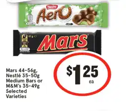 IGA Mars 44-56g, Nestlé 35-50g Medium Bars or M&M's 35-49g offer