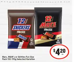 IGA Mars, M&M's or Skittles Fun Size Pack 132-192g offer