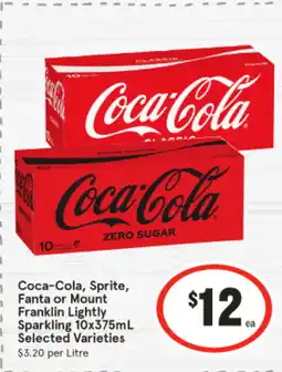 IGA Coca-Cola, Sprite, Fanta or Mount Franklin Lightly Sparkling 10x375mL S offer