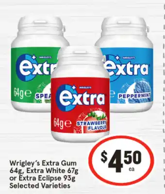 IGA Wrigley's Extra Gum 64g, Extra White 67g or Extra Eclipse 93g offer