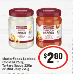 IGA MasterFoods Seafood Cocktail 260g, Tartare Sauce 220g or Mint Jelly 290g offer