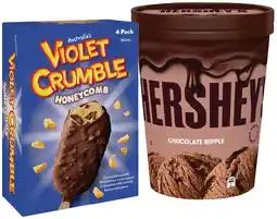 IGA Hershey’s, Reese’s, Violet Crumble Ice Cream 1 Litre or Sticks 4 Pack Selected Varieties offer