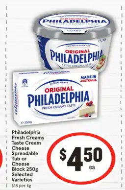 IGA Philadelphia Fresh Creamy Taste Cream Cheese Spreadable Tub or Cheese Block offer