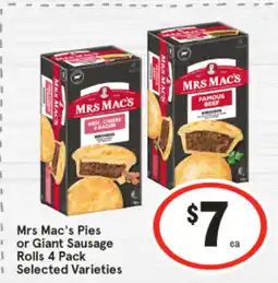 IGA Mrs Mac's Pies or Giant Sausage offer