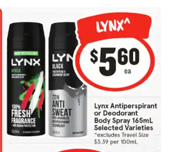 IGA Lynx Antiperspirant or Deodorant Body Spray offer