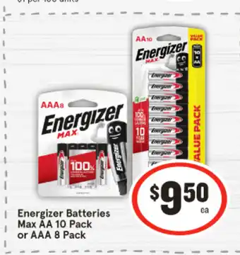 IGA Energizer Batteries Max AA 10 Pack or AAA 8 Pack offer