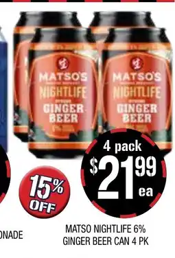 Farmer Jack's Matso Nightlife 6% Ginger Beer Can 4 pk offer